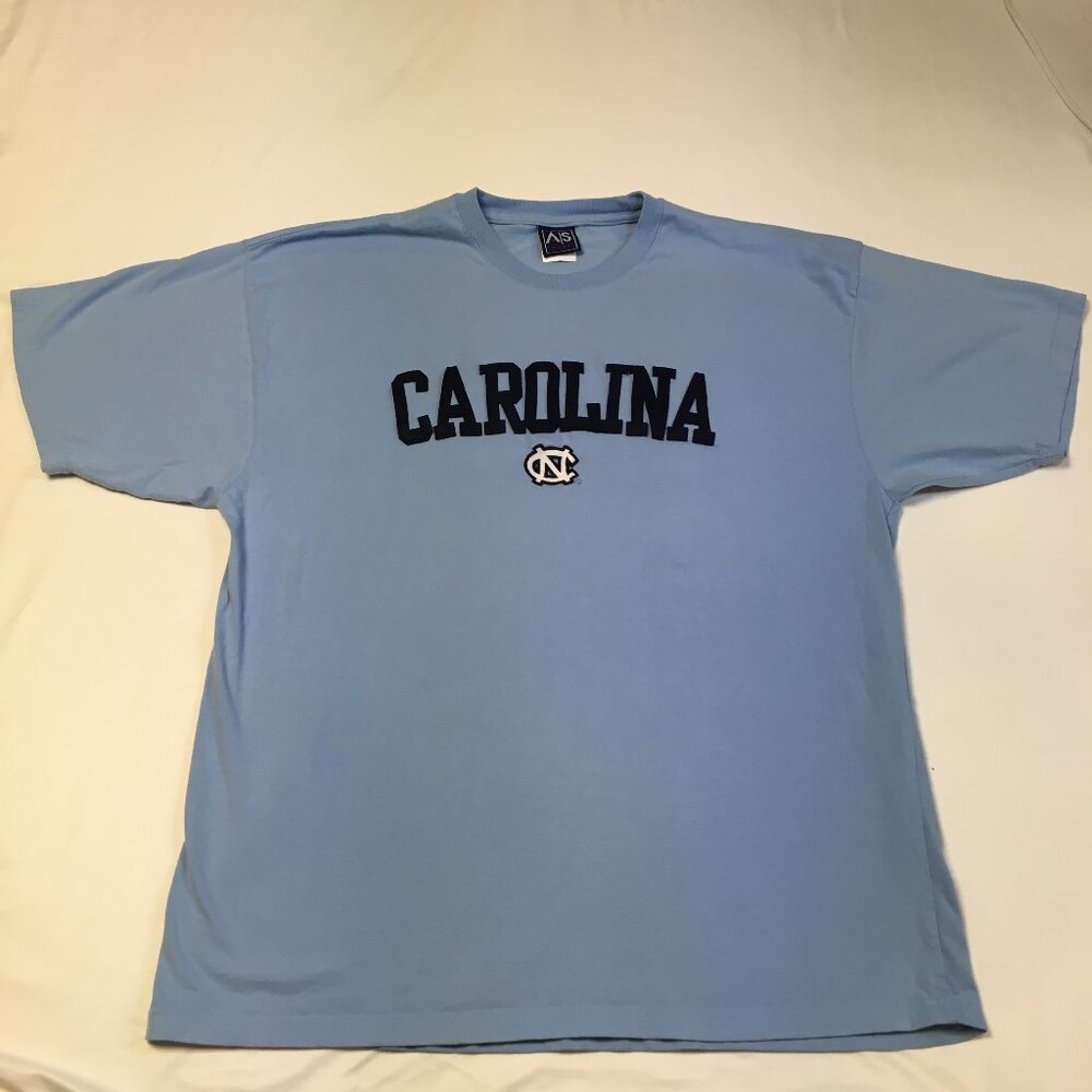 North Carolina Tee Mens 2X light blue w/ felt letters over NC logo by AS Sports